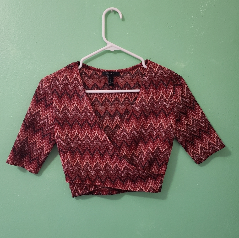 Mauve pink zig zag crossover crop top